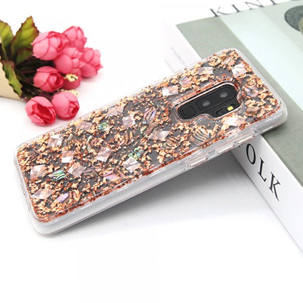 Wholesale Galaxy S9+ (Plus) Luxury Glitter Dried Natural Flower Petal Clear Hybrid Case (Bronze Pearl)